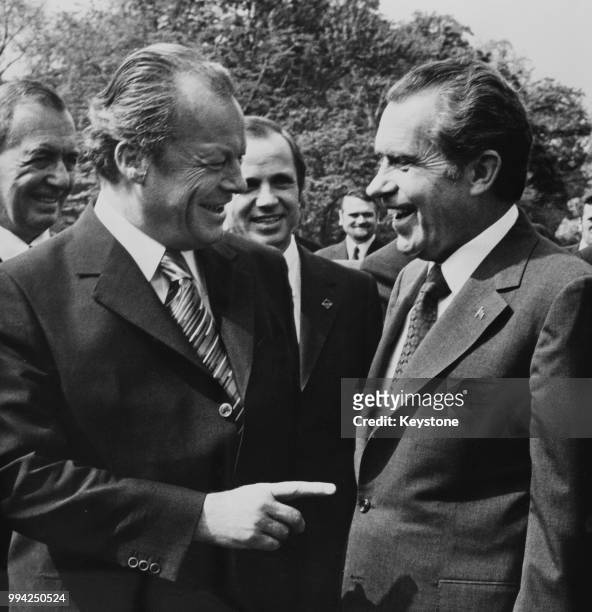President Richard Nixon and West German Chancellor Willy Brandt during talks in Washington, DC, May 1973.