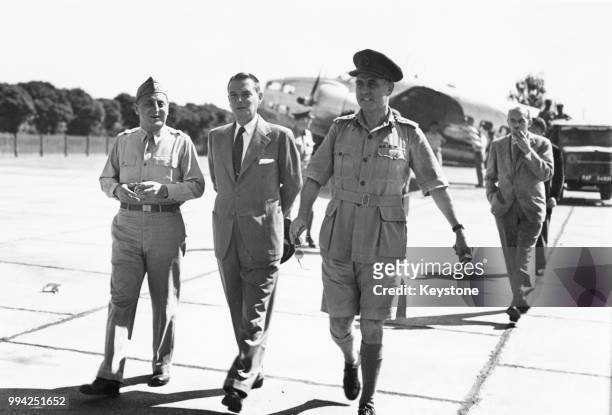 British diplomat Sir Noel Charles , the British Ambassador to Italy, arrives at Milan Airport in Italy to take up his post, 24th August 1945.