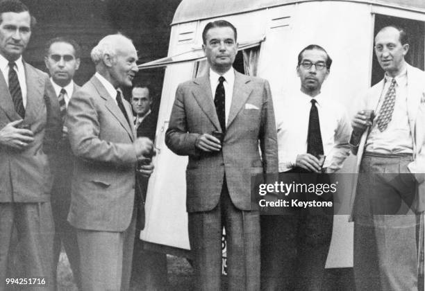 British diplomat Sir Noel Charles , the British Ambassador to Italy, with Commander Stephen King-Hall of the Royal Navy and his party in Italy, circa...