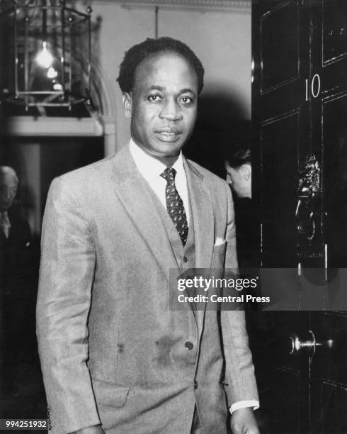 Kwame Nkrumah , the Prime Minister of Ghana, arrives at 10 Downing Street for talks with British Prime Minister Harold Macmillan, 2nd May 1960....