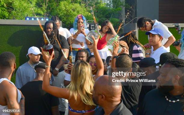 Singer Chris Brown attends The 4th of July Day Party at Compound on July 4, 2018 in Atlanta, Georgia.