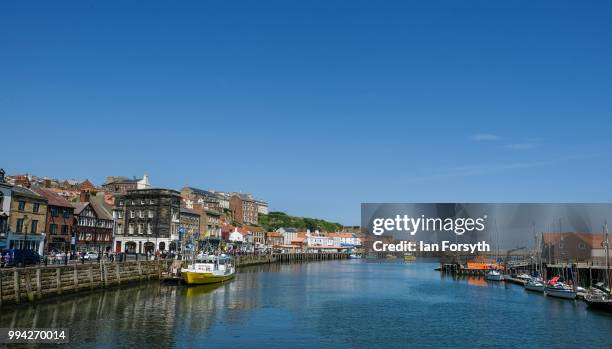 The sun shines on Whitby during the first day of the Whitby Captain Cook Festival on 6 July, 2018 in Whitby, England. The 3-day festival marks the...