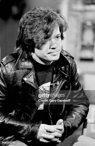 View of American Rock, County, and Folk musician John Cougar during an interview at MTV Studios, New York, New York, May 4, 1982.