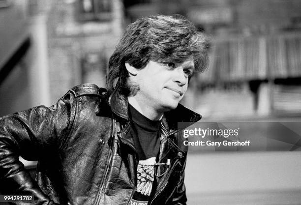 View of American Rock, County, and Folk musician John Cougar during an interview at MTV Studios, New York, New York, May 4, 1982.