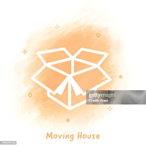 moving house line icon watercolor background - cardboard box background stock illustrations