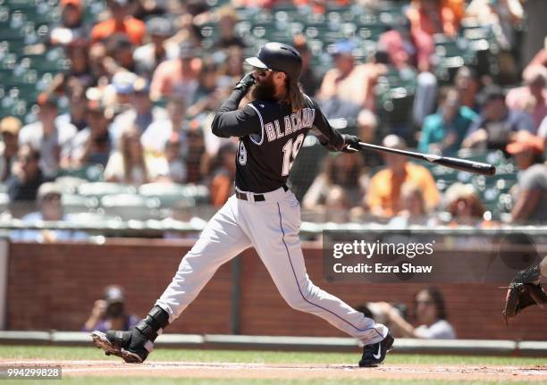 Charlie Blackmon of the Colorado Rockies bats against the San Francisco Giants at AT&T Park on June 28, 2018 in San Francisco, California.