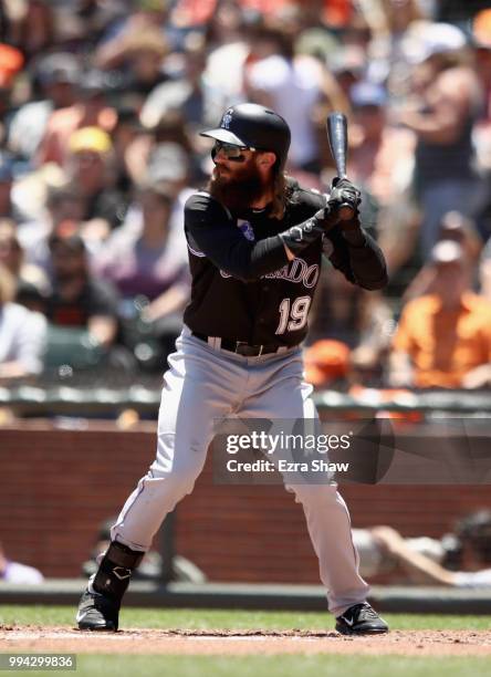 Charlie Blackmon of the Colorado Rockies bats against the San Francisco Giants at AT&T Park on June 28, 2018 in San Francisco, California.