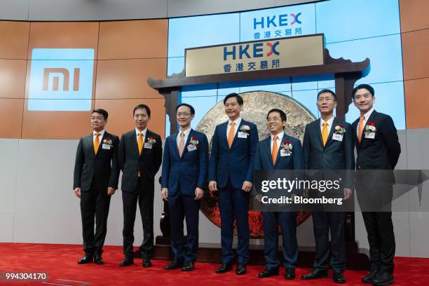 Co-founders of Xiaomi Corp., Wang Chuan, senior vice president of the television business, from left, Hong Feng, senior vice president, Lin Bin,...