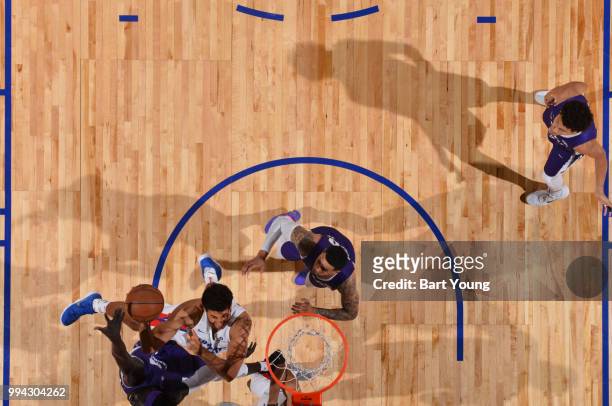 Grant Jerrett of the LA Clippers shoots the ball against the Sacramento Kings during the 2018 Las Vegas Summer League on July 8, 2018 at the Cox...
