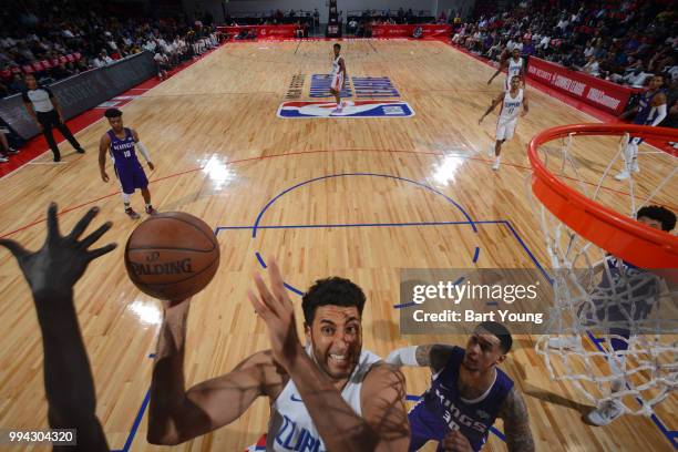 Grant Jerrett of the LA Clippers shoots the ball against the Sacramento Kings during the 2018 Las Vegas Summer League on July 8, 2018 at the Cox...