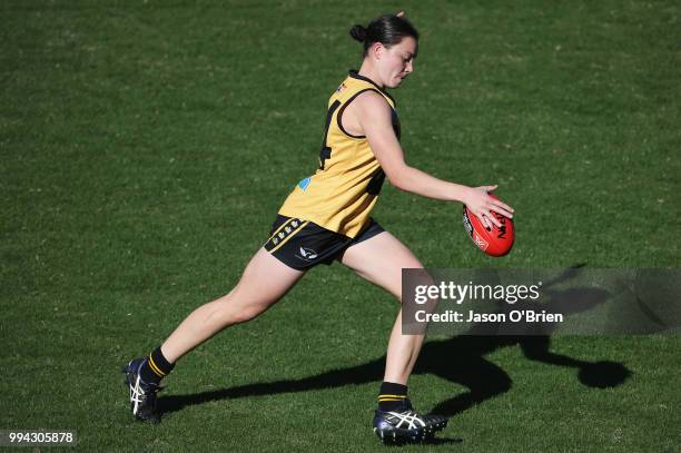 S Roxanne Roux in action during the AFLW U18 Championships match between Vic Metro and Western Australia at Metricon Stadium on July 9, 2018 in Gold...