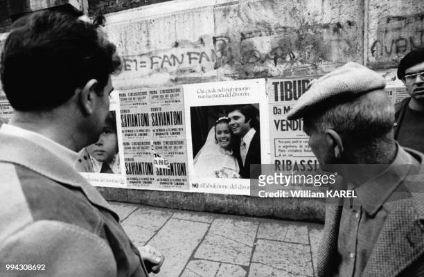 Campagne du référendum pour l'abrogation de la Loi Fortuna instaurant le divorce, en avril 1974, en Italie.