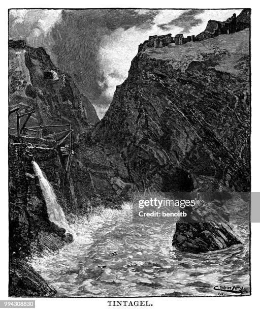 tintagel england - trevena stock illustrations