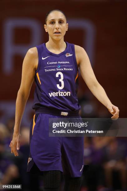 Diana Taurasi of the Phoenix Mercury during the first half of WNBA game against the Connecticut Sun at Talking Stick Resort Arena on July 5, 2018 in...