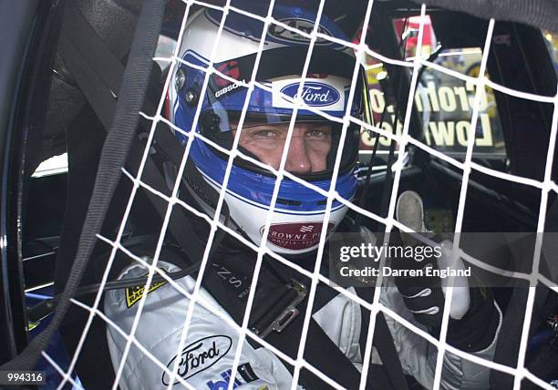 Neil Crompton of the Gibson Motorsport Ford team in action during qualifying for the V8 Supercars at the Queensland 500 round of the 2001 Shell...