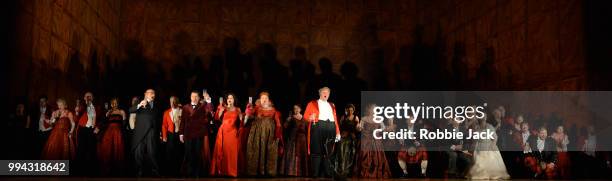 Bryn Terfel as Sir John Falstaff with artists of the company in the Royal Opera's production of Giuseppe Verdi's Falstaff directed by Robert Carsen...