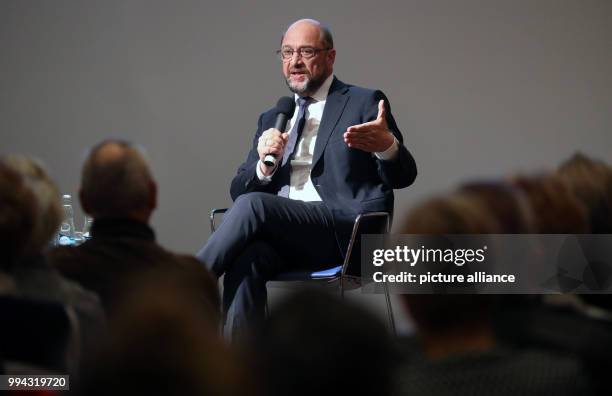 Martin Schulz, candidate for chancellorship from the Social Democratic Party of Germany , speaking at an event of the "Ostsee-Zeitung" in Rostock,...