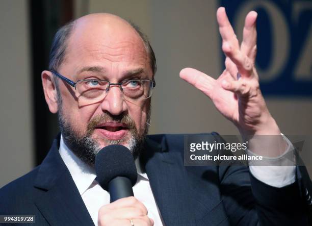 Martin Schulz, candidate for chancellorship from the Social Democratic Party of Germany , speaking at an event of the "Ostsee-Zeitung" in Rostock,...
