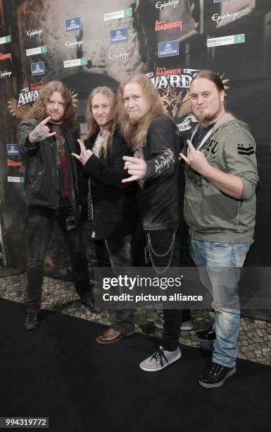 The band Orden Ogan arriving at the Metal Hammer Awards in Berlin, Germany, 15 September 2017. Photo: Jörg Carstensen/dpa