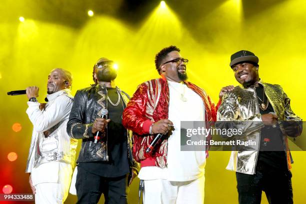 Teddy Riley and Dave Hollister of Blackstreet perform onstage during the 2018 Essence Festival presented by Coca-Cola - Day 3 at Louisiana Superdome...