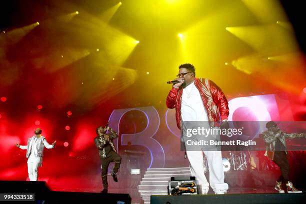 Teddy Riley and Dave Hollister of Blackstreet perform onstage during the 2018 Essence Festival presented by Coca-Cola - Day 3 at Louisiana Superdome...