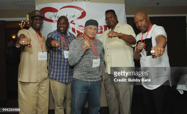 Boxers Larry Holes, Vinny Paz, Iran Barkley, Michael Spinks and Ray Mercer attend the Heart Of A Legend Celebrity Meet & Greet on July 8, 2018 in...