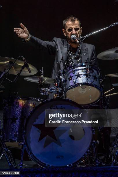 Ringo Starr performs on stage during Lucca Summer Festival at Piazza Napoleone on July 8, 2018 in Lucca, Italy.