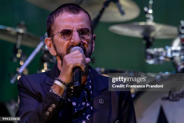 Ringo Starr performs on stage during Lucca Summer Festival at Piazza Napoleone on July 8, 2018 in Lucca, Italy.