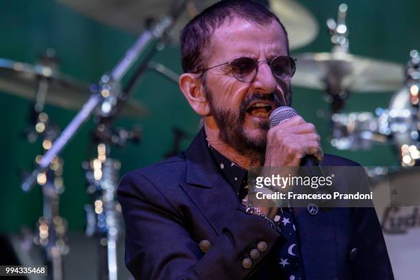 Ringo Starr performs on stage during Lucca Summer Festival at Piazza Napoleone on July 8, 2018 in Lucca, Italy.