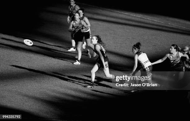 Central's Hannah Munyard in action during the AFLW U18 Championships match between Eastern Allies and Central Allies at Metricon Stadium on July 9,...