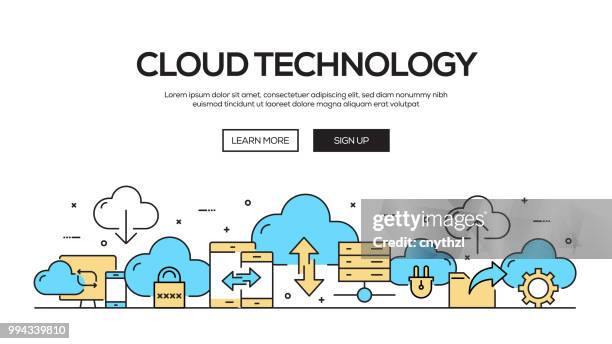 cloud technology flat line web banner design - cnythzl stock illustrations