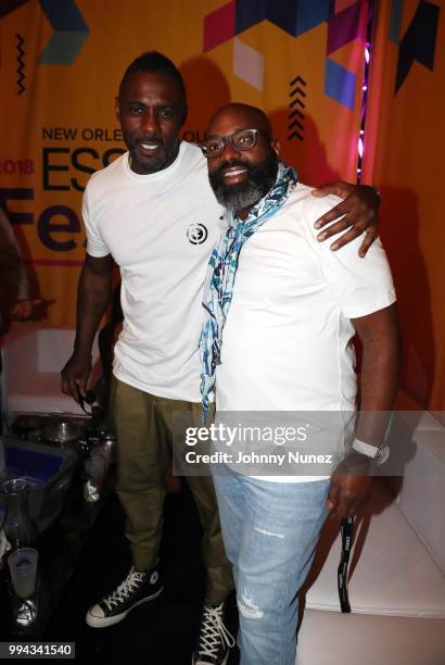 Idris Elba and Richelieu Dennis attend the 2018 Essence Festival - Day 3 on July 8, 2018 in New Orleans, Louisiana.