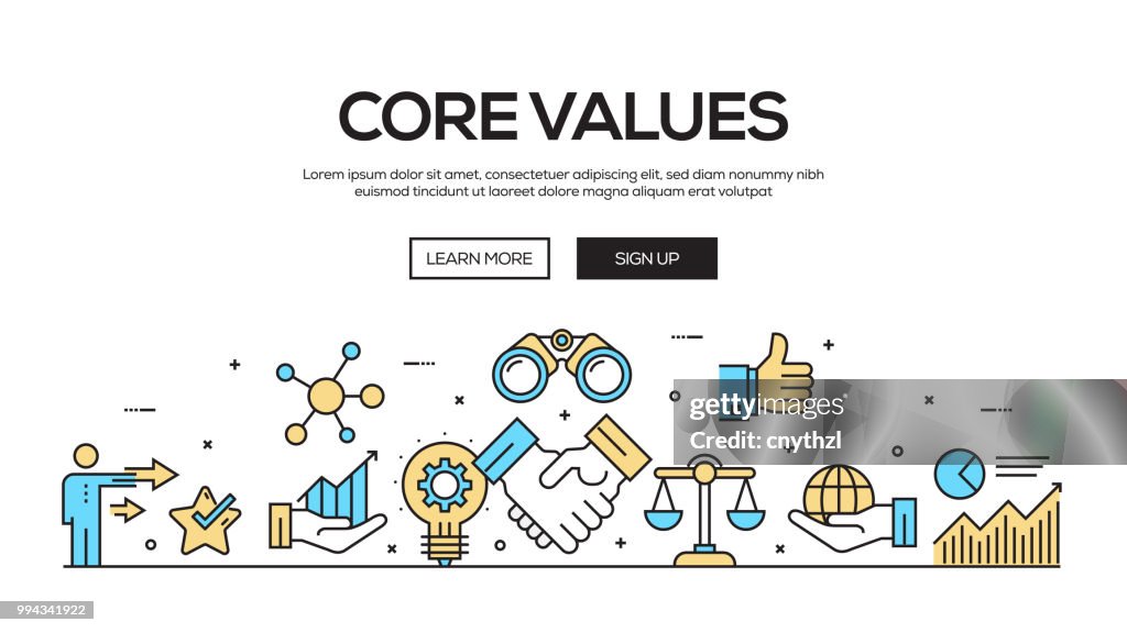 Core valeurs ligne plate Web Banner Design