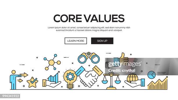 core values flat line web banner design - moral compass stock illustrations