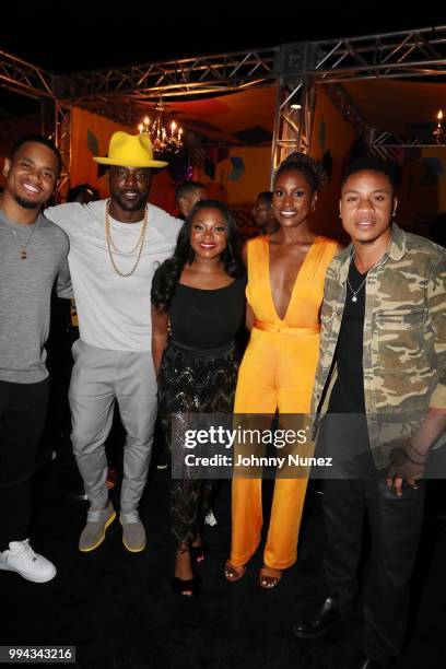 MackWilds, Lance Gross, Naturi Naughton, Issa Rae, and Rotimi attend the 2018 Essence Festival - Day 3 on July 8, 2018 in New Orleans, Louisiana.