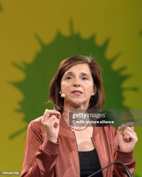 The top candidate of Germany's Buendnis 90/Die Gruenen , Katrin Goering-Eckardt speaks during the small party conference of The Greens in Berlin,...