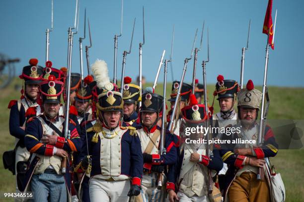 Actors, dressed as 19th century soldiers, reenact the Battle of the Gohrde, near Lueben, Germany, 17 September 2017. The Battle of the Gohrde was...