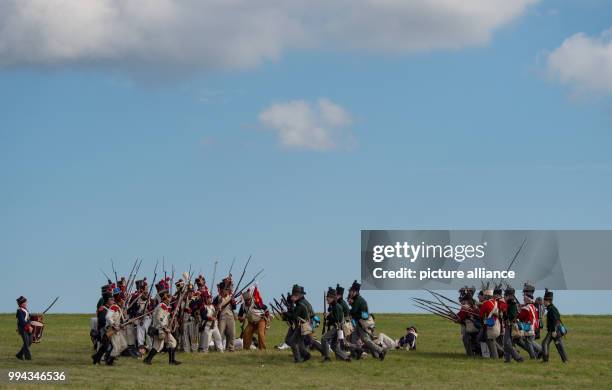 Actors, dressed as 19th century soldiers, reenact the Battle of the Gohrde, near Lueben, Germany, 17 September 2017. The Battle of the Gohrde was...