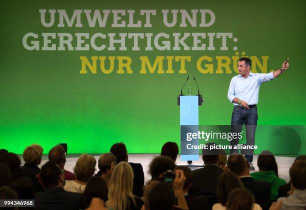The top candidate of Germany's Buendnis 90/Die Gruenen Cem Oezdemir speaks during the small party conference of The Greens in Berlin, Germany, 17...