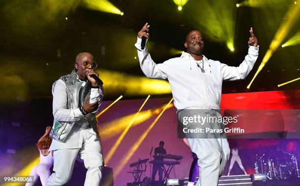 Teddy Riley and Markell Riley perform onstage during the 2018 Essence Festival - Day 3 at Louisiana Superdome on July 8, 2018 in New Orleans,...