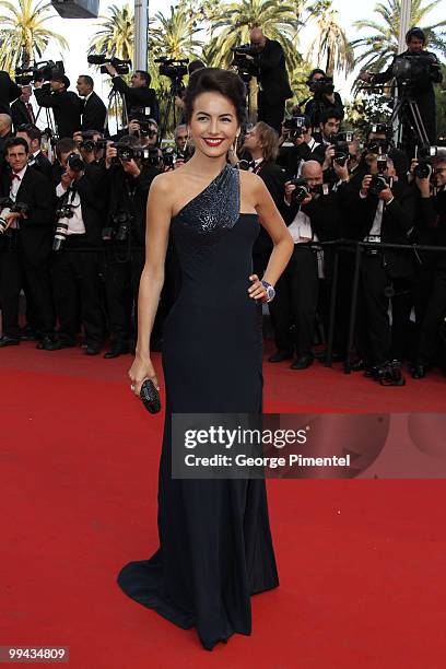 Model Camilla Belle arrives with guests for the screening of 'Wall Street - Money Never Sleeps' presented out of competition at the 63rd Cannes Film...