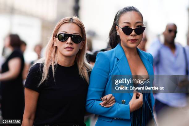 Tina Leung is seen , outside Elie Saab, during Paris Fashion Week Haute Couture Fall Winter 2018/2019, on July 4, 2018 in Paris, France.