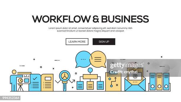 workflow und business flat line web-banner-design - cnythzl stock-grafiken, -clipart, -cartoons und -symbole