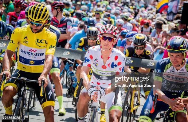 Fernando Gaviria Rendon of team Quick-Step, Kevin Ledanois of team Fortuneo-samsic during the stage 02 of the Tour de France 2018 on July 8, 2018 in...