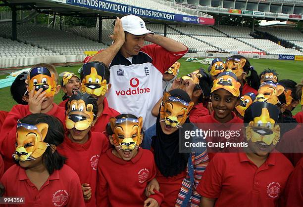 Nassar Hussain of England holds his ears as the lions roar at the launch of the Pride Side ECB Cricket Initative at Lord's, London. +DIGITAL IMAGE+...