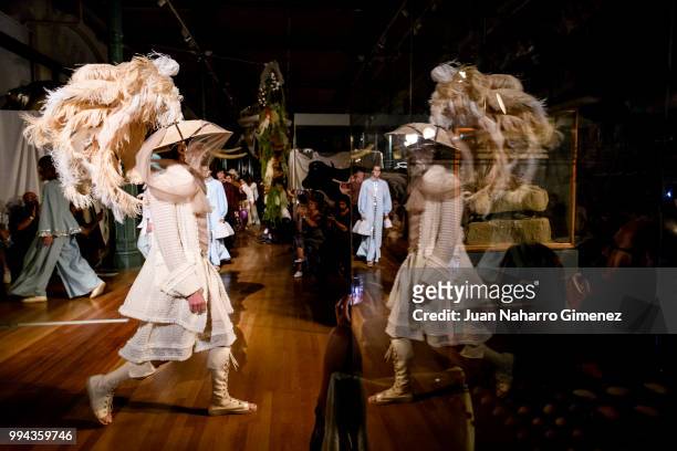 Model walks the runway at the Palomo Spain show during the Mercedes-Benz Fashion Week Madrid Spring/Summer 2019 at IFEMA on July 8, 2018 in Madrid,...