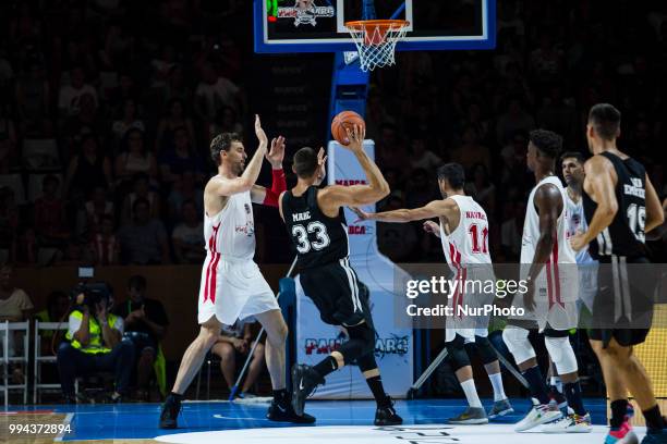 Pau Gasol from Spain of San Antonio Spurs and Marc Gasol from Spain of Memphis Grizzlies during the charity and friendly match Pau Gasol vs Marc...