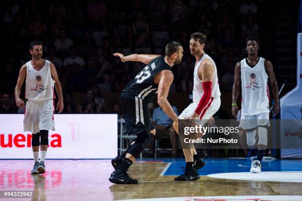 Marc Gasol from Spain of Memphis Grizzlies defended by Pau Gasol from Spain of San Antonio Spurs during the charity and friendly match Pau Gasol vs...