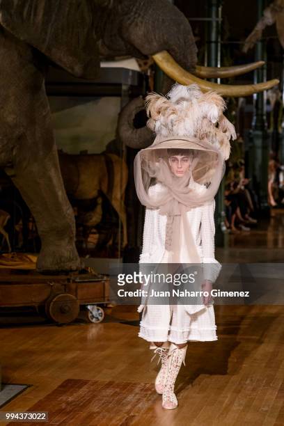 Model walks the runway at the Palomo Spain show during the Mercedes-Benz Fashion Week Madrid Spring/Summer 2019 at IFEMA on July 8, 2018 in Madrid,...