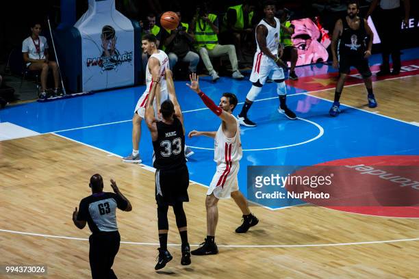 Pau Gasol from Spain of San Antonio Spurs and Marc Gasol from Spain of Memphis Grizzlies during the charity and friendly match Pau Gasol vs Marc...